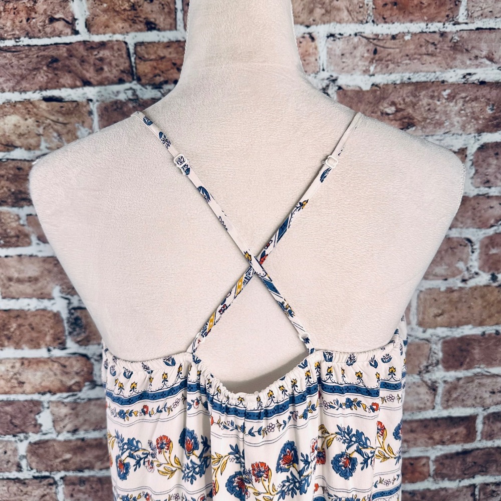Old Navy Womens Boho Floral Medallion Maxi Dress White Blue Red Large V-Neck - Picture 7 of 16